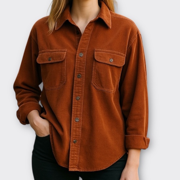 MODISH REBEL baby Whale Corduroy Shirt Snap Rust Brown Outdoor Gorpcore Fall M - Picture 10 of 10
